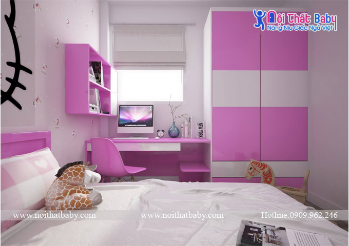 Thiết kế phòng ngủ Hello Kitty màu hồng cánh sen